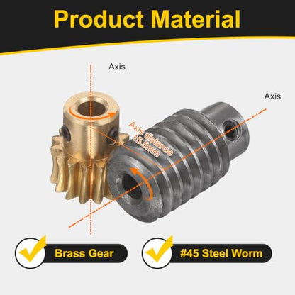 uxcell Worm Gear Set 15T 1 Module 15:1 Reduction Rate, 6mm/6mm Bore - size: 6mm/6mm Bore (1Mod 15T)
