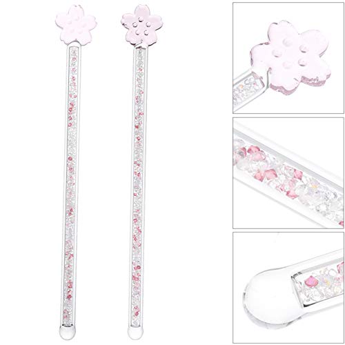 Toyvian Cherry Blossom Glass Stirring Rods 2-Pack 6.88 Inch Reusable Tea Juice Wine Swizzle Sticks with Decorative Handle for Home Bar and Restaurant