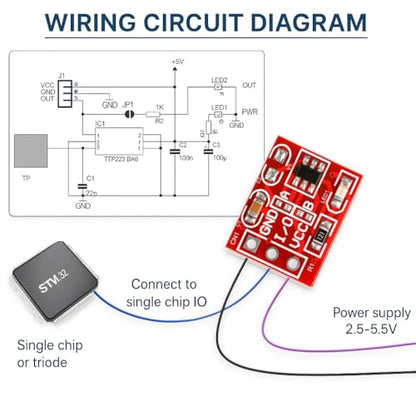 Gebildet 30PCS TTP223 Touch Button Module, Capacitive Switch Sensor with Self-Lock & Momentary Modes, High/Low Level Output (2.5V-5.5V, 15x11mm) - style: TTP223