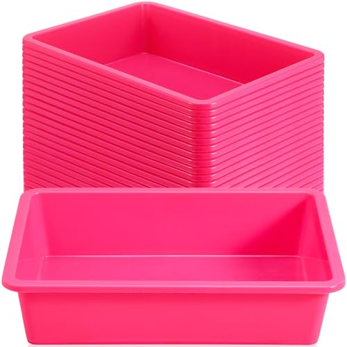 Sintuff 24 Pcs Classroom Paper Tray, Stackable Letter Size Bin, Pink - color: Pink