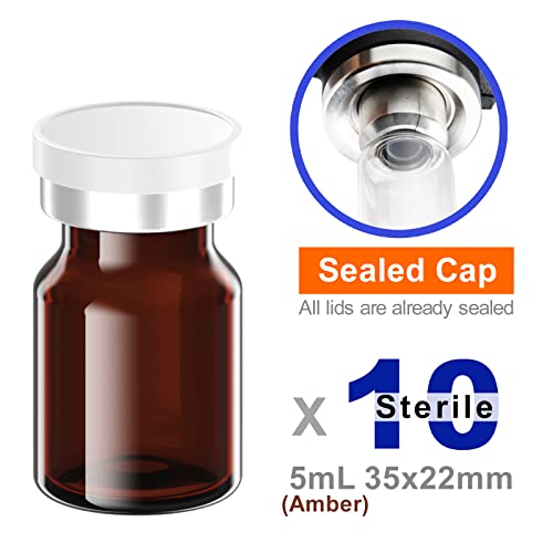 Sterile Empty Vials with Self Healing Injection Port and Aluminum Plastic Cap,Sterile Package (5ml Amber 10PCS) - size: 5ml Amber 10PCS