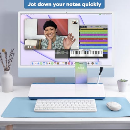 Varhomax Glass Desk Whiteboard with Storage, Desktop Organizer - color: Blue Base