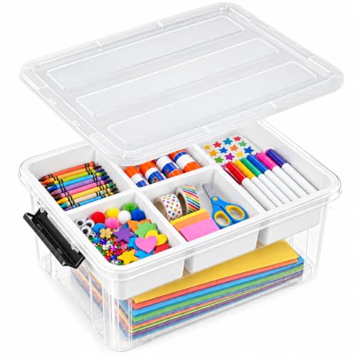 17 QT Clear craft storage box with Tray, storage bins for Art Supplies - color: Black
