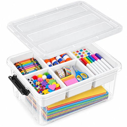 17 QT Clear craft storage box with Tray, storage bins for Art Supplies - color: Black