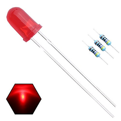 100pcs 5mm Red Blinking Diffused LED Diodes 1.5Hz Flash (Single Color Flashing) Round Lens 29mm Lead DC 2V Blink Bulb Lamp Light Emitting Diode +100pcs Resistors 470ohm for DC 6-12V Included - color: [03] Red-red / 100pcs, style: 5mm Blinking Light