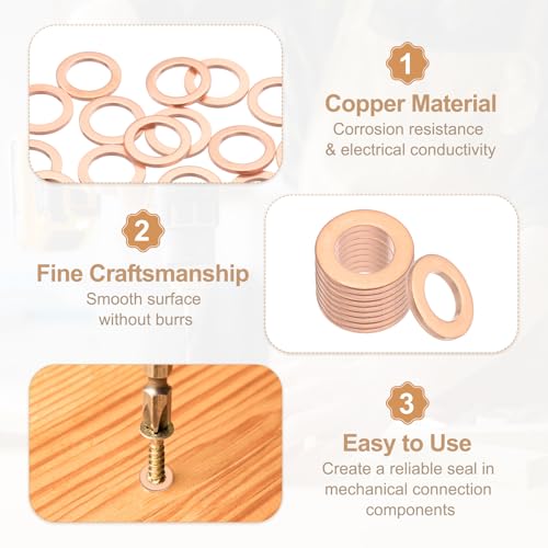 PATIKIL 35PCS M12 Copper Washers, M12x18x1.5mm Copper Crush Washer Metric Flat Washers Sealing Washers Assortment Kit Oil Drain Plug Gasket Ring for Automotive Battery Vehicles Screws Bolt - size: M12x18x1.5mm