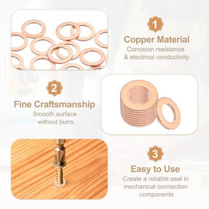 PATIKIL 35PCS M12 Copper Washers, M12x18x1.5mm Copper Crush Washer Metric Flat Washers Sealing Washers Assortment Kit Oil Drain Plug Gasket Ring for Automotive Battery Vehicles Screws Bolt - size: M12x18x1.5mm