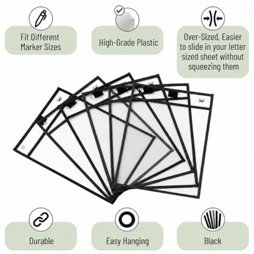 Mr. Pen- Reusable Dry Erase Pocket Sleeves, 10" x 14", 12 Pack, Black - color: Black, size: 12 Pack