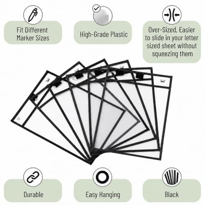 Mr. Pen- Reusable Dry Erase Pocket Sleeves, 10" x 14", 12 Pack, Black - color: Black, size: 12 Pack