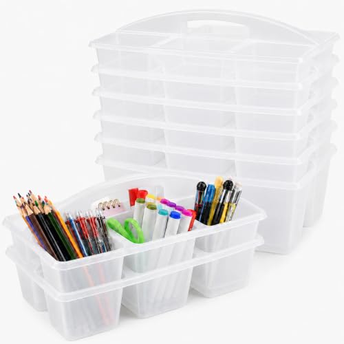 6 Pack Classroom Caddy with Handle, 6 Compartment (Clear) - color: Clear