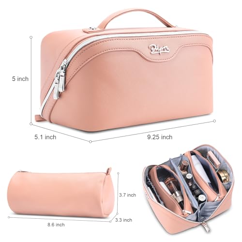 BOYATU Travel Makeup Bag Organizer Cosmetic Bag: 3 Pcs Set Make up Bags for Women with Handle - Waterproof Vegan Leather Toiletry Bags Travel Essentials Pouch with Compartments (C-05-Pink) - color: 04-B-Pink