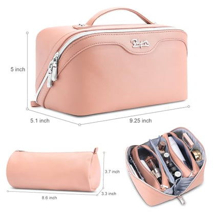 BOYATU Travel Makeup Bag Organizer Cosmetic Bag: 3 Pcs Set Make up Bags for Women with Handle - Waterproof Vegan Leather Toiletry Bags Travel Essentials Pouch with Compartments (C-05-Pink) - color: 04-B-Pink