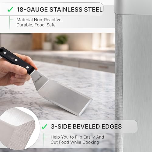 Stainless Steel Spatula Set - Heavy Duty Spatula and Scraper - Great for Cast Iron Griddle BBQ Flat Top Grill - Commercial Grade - color: ABS plastic handle set
