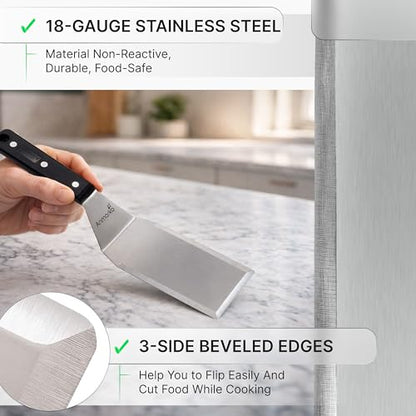 Stainless Steel Spatula Set - Heavy Duty Spatula and Scraper - Great for Cast Iron Griddle BBQ Flat Top Grill - Commercial Grade - color: ABS plastic handle set
