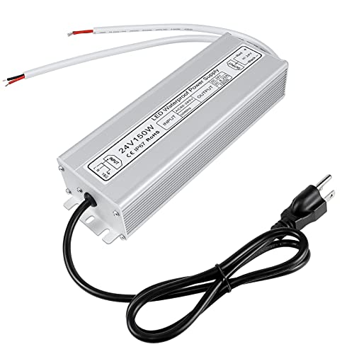 inShareplus LED Power Supply, 24V 150W IP67 Waterproof Outdoor Driver, AC 80-265V to DC 24V 6.25A Low Voltage Transformer, Adapter with 3-Prong Plug for LED Light, Computer Project, Outdoor Use - style: 24V 150W