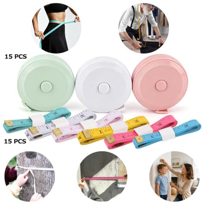 30Pcs Retractable Measuring Tapes Set, Body Fabric Sewing Measures Tape, 60 Inch, 1.5 Meter Waist Scales Rulers, 6 Color - color: 30pcs - colors