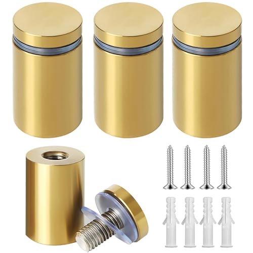 Alise 3/4"x1" Sign Standoff Screws,Wall Mount Glass Standoff, Pack of 4 - color: Gold, size: (4P)19x25mm