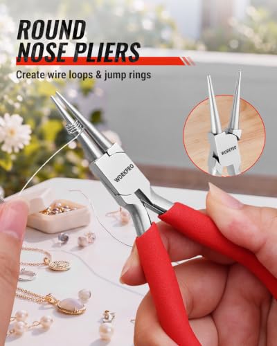 WORKPRO Jewelry Pliers Set, 7-Piece Jewelry Making Tools Kit with Pouch - color: Red