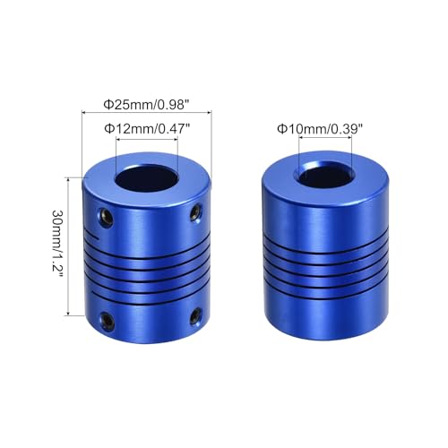uxcell 2Pcs 10mm to 12mm Aluminum Alloy Shaft Coupling L30xD25 Flexible Coupler with Screws Beam for 3D Printer CNC Machine DIY Encoders and Motors Shaft,Blue - size: 10mm to 12mm