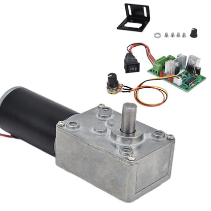 DC 12V Gear Motor with PWM Speed Controller Kit High Torque Geared Motor 20-400 RPM Adjustable 8mm D Shaft Low Noise Reduction Electric Motor for DIY Robot Car Automation (200RPM)