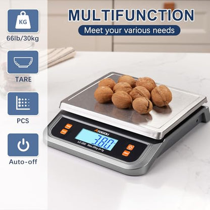 Atogou 66lb Food Scale, Commercial Kitchen Scale Plug-in Usable with Full View LCD Display, Stainless Steel, for Baking, Bread, Cooking, Meat, Vegetables, Farm, Industry LC200 Grey - size: Grey 66 lb (30 kg)
