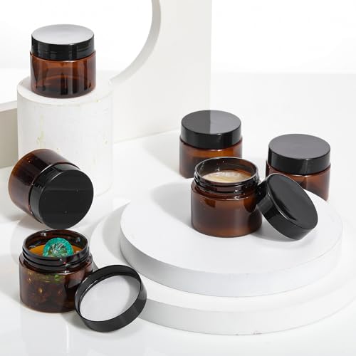 SATINIOR 24 Pieces Clear Plastic Jars with Lids, Amber Lid, 2 oz - color: Amber Lid, size: 2 oz