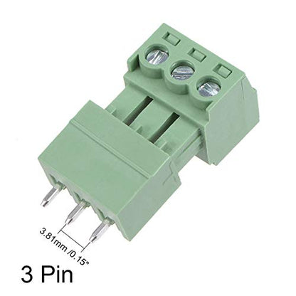 uxcell 3-Pin Pluggable Terminal Block 3.81mm Pitch (3.5mm) Connector Male and Female for PCB 5 Pairs