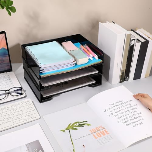DoubleFill 4 Pcs Stackable Letter Tray Plastic Paper Tray, Black - color: Black