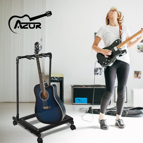 AZOR 3 Multi Guitar Stand Rack with Wheels, Foldable Guitar Holder - size: 3 Holder with Wheels