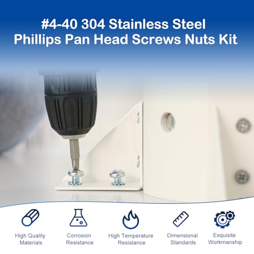 #4-40 Phillips Pan Head Machine Screws Nuts Assortment Kit, 3/16"-1" Length - size: #4-40