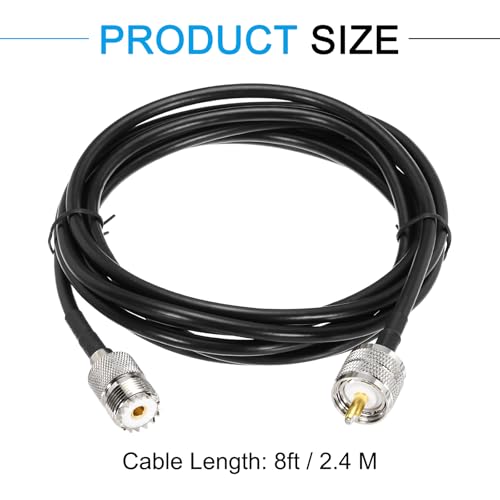 MECCANIXITY 8ft/2.4 M RG58 Coaxial Cable, UHF PL-259 Male to UHF SO 239 Female, 50 Ohm, for CB Radio, Ham Radio, Antenna Analyzer - size: 8ft/2.4 M