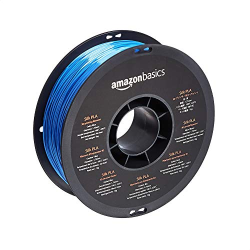 Amazon Basics Silk PLA 3D Printer Filament, 1.75mm, 1 kg Spool (2.2 lbs), Blue, for FDM 3D Printers, No Heat Bed Required - color: Blue