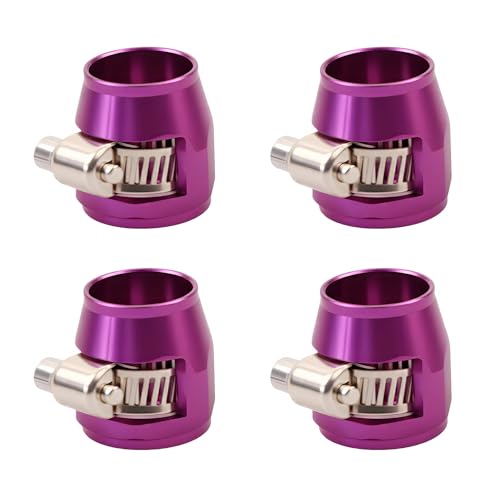 Aluminum Hose End Finisher Clamp, Universal Fit, Red Chrome Finish, 4pcs Set for Stainless Steel and Rubber Hoses, Model (Purple, 8AN) - color: Purple, size: 8AN