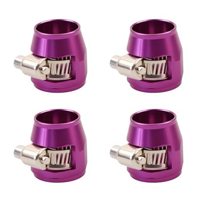 Aluminum Hose End Finisher Clamp, Universal Fit, Red Chrome Finish, 4pcs Set for Stainless Steel and Rubber Hoses, Model (Purple, 8AN) - color: Purple, size: 8AN