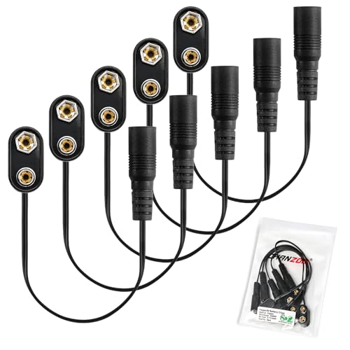 CHANZON 9v Battery Clip with 2.1x5.5mm Female DC Connector I-Type Plastic Holder and UL Wire Pack of 5pcs kit for Arduino,LED Strip - color: 9)I-type Female Plastic 5pcs