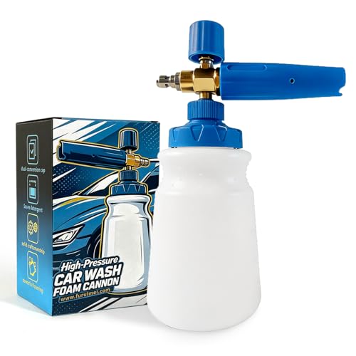 ESP Car Wash Foam Cannon, 1/4" Quick Connect Foam Gun with Adjustable Spray, Alloy Body, Wide Mouth Bottle & Versatile Converter for Car Cleaning & Outdoor Use - color: Blue