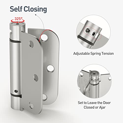 HOSOM 3 Pack Self Closing Door Hinges 3.5 Inch Spring Hinge, Brushed Nickel - color: Brushed Nickel-5/8'', size: 3.5" 3 Pack