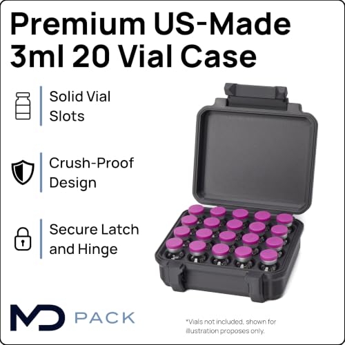 Peptide Case, 20 Slots for 3ml Vials, Rugged Snap-Lock Hard Shell