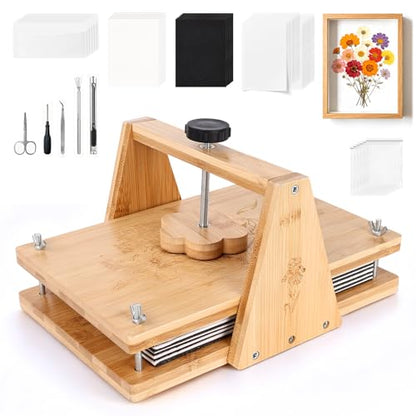 Bemoauty Flower Pressing Kit for Adults and Teens, 6 Layers Wood Flower Press 11.8" x 8", Flower Preservation Kits with 6 Sponge Sheet, Drying Plates and 24 Lining Papers, DIY Art & Crafts Gift