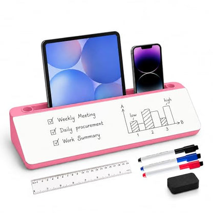 Glass Desktop Whiteboard,Dry Erase Board Buddy Keyboard Stand - color: Pink