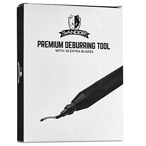 Deburring Tool with Blade - Rotary Shaft and 10 High-Speed Steel Burr Blades and Zipper Storage Case - Machinist Tool for Metal, Aluminum, Copper, Plastic Pipe, 3D Printing, Brass, Black
