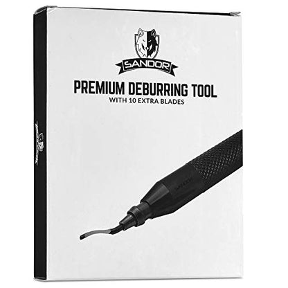 Deburring Tool with Blade - Rotary Shaft and 10 High-Speed Steel Burr Blades and Zipper Storage Case - Machinist Tool for Metal, Aluminum, Copper, Plastic Pipe, 3D Printing, Brass, Black