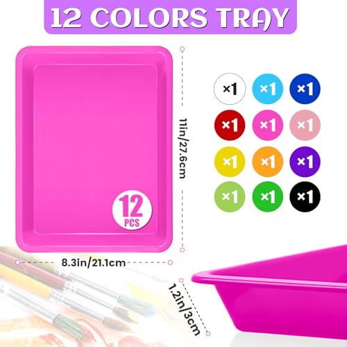12 Colors Plastic Art Trays,12 Pack Colorful Activity Crafts Tray,Activity Serving Tray, Plastic Art Art Trays for DIY Projects,Beads,Painting,Jewelry