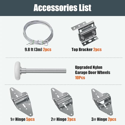 Luxbaro Garage Door Hardware Kit for 7' Height Garage Doors, Garage Door Hinges and Rollers, Top Bracket, Wire Rope - size: 7'