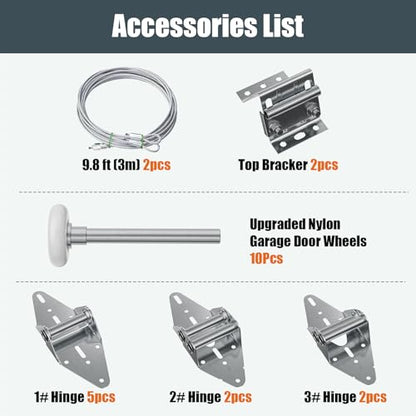 Luxbaro Garage Door Hardware Kit for 7' Height Garage Doors, Garage Door Hinges and Rollers, Top Bracket, Wire Rope - size: 7'