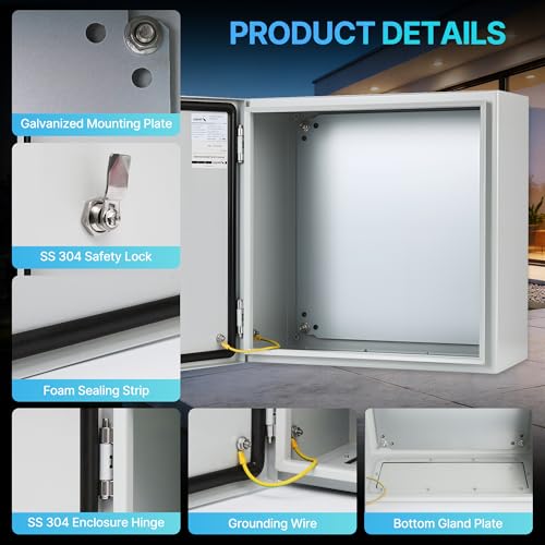 16x16x8 NEMA 4X Electrical Enclosure Metal Outdoor Enclosure Box - size: 16"H × 16"W × 8"D