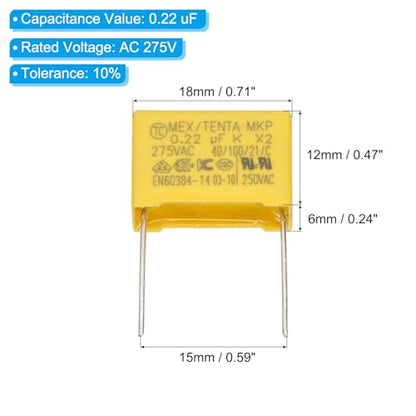 PATIKIL Safety Capacitors 12Pack 0.22uF AC 275V 15mm Pin Pitch 18x12x6mm - size: 15mm Pin Pitch, style: 0.22uF
