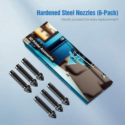 Nozzles Kit for Elegoo Centauri Carbon (0.2/0.4/0.6/0.8mm) 6-Pack Hardened Steel Nozzle Kit – Wear-Resistant & High-Temperature Resistant, 3D Printer Extruder Hotend Accessories - color: Nozzle Kit