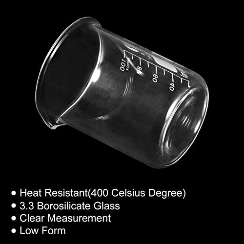 PATIKIL 3Pcs 100ml Low Form Glass Beaker, 3.3 Borosilicate Glass Graduated Printed Scale Measuring Cups with Spout for Kitchen Lab Liquids - size: 100ml
