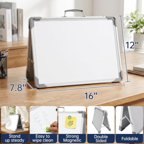 TSJ OFFICE Small Dry Erase White Board - 12" x 16" Mini Easel Desktop Double Sided Whiteboard, Portable Magnetic Board on Table Top with Holder for Drawing, Teacher Instruction, Memo Board - color: Gray